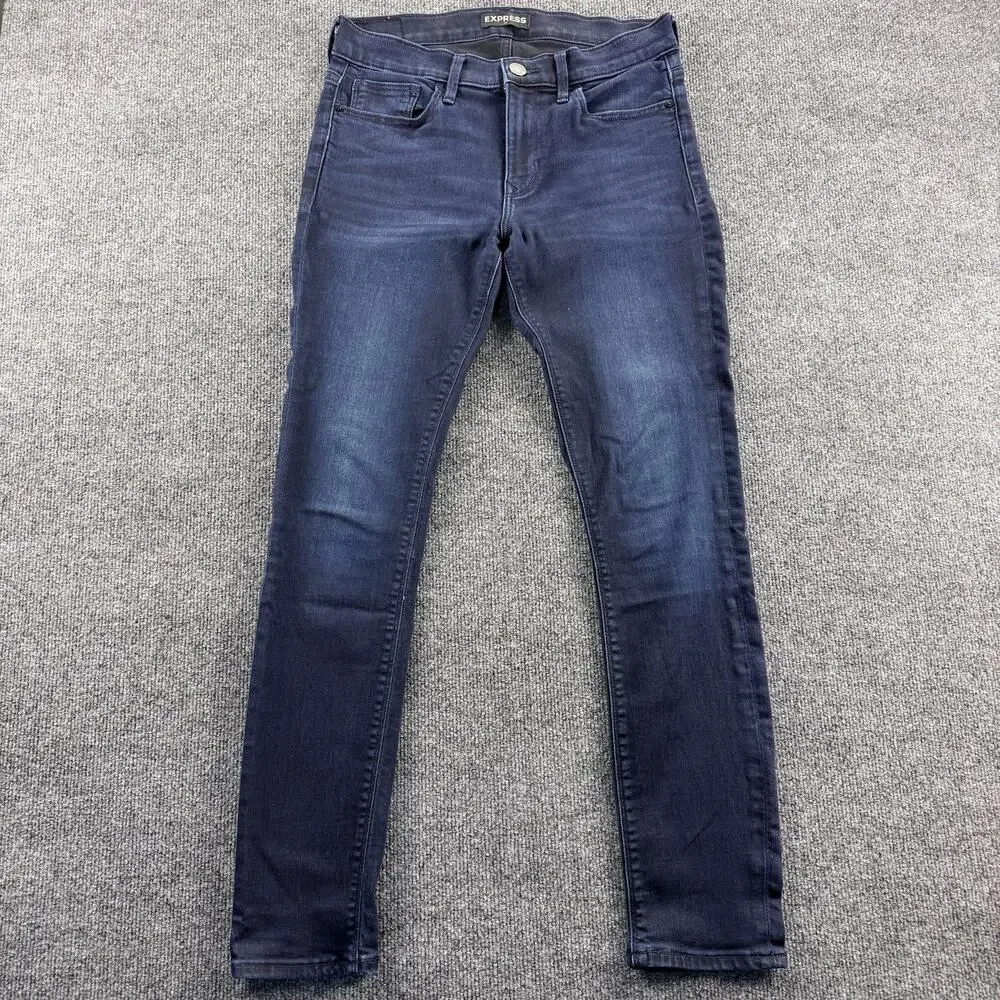 Express Jeans Womens 4R Supersoft Super Skinny Mid Rise Stretch Dark Wash‎ Denim